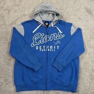NFL Detroit Lions Full Zip Hoodie 2XL Blue Gray Football Team Logo Sweatshirt